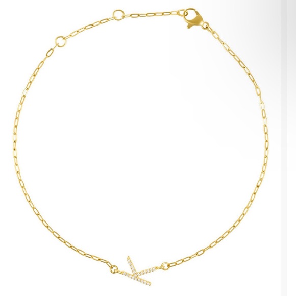 Adornia Jewelry - Adornia Gold Cubic Zirconia Pave Sideways Initial Anklet #46B